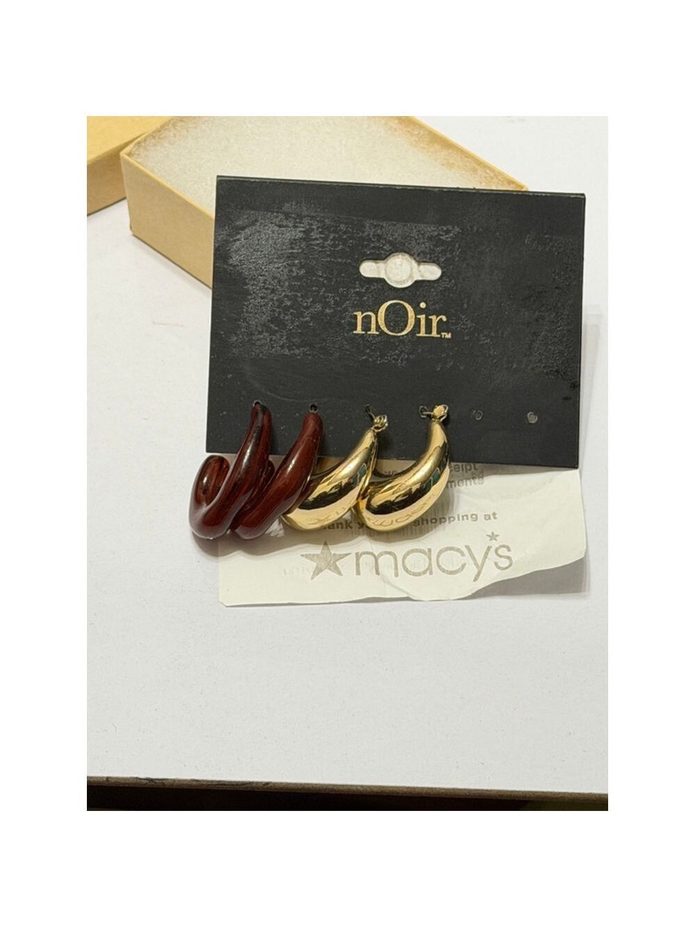 nOir Gold and Brown Hoop Earrings One Size